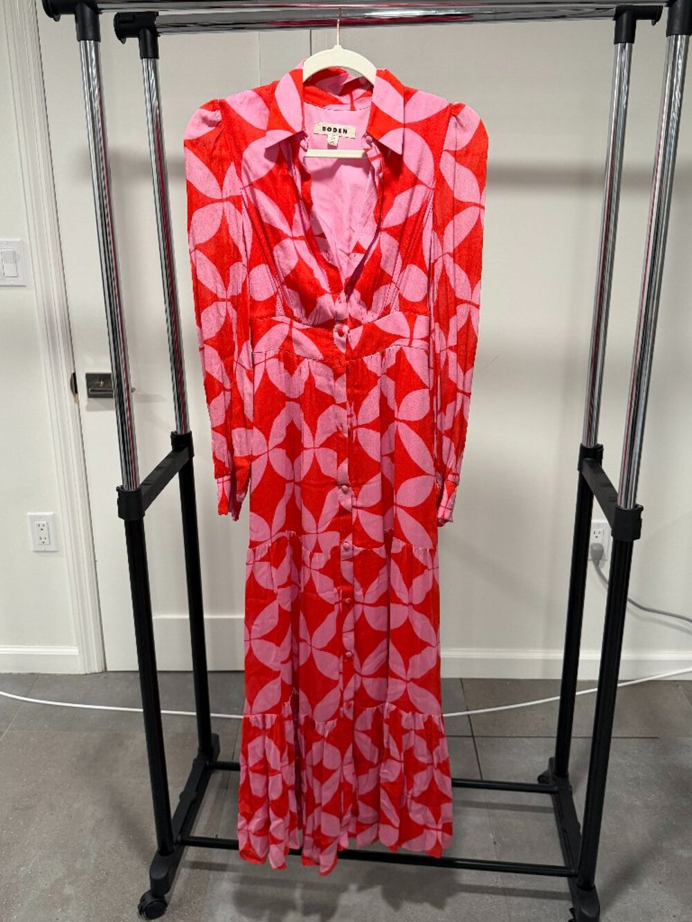 Boden Pink Red Geometric Maxi Shirt Dress US 0R